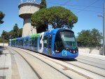 A Montpellier, la rame 2091 Citadis 402 Alstom est photographiée sur la ligne 3 entre les stations "Les Arceaux" et "Astruc", ce lundi 16 juillet 2012 Rame 2091 Citadis 402 Alstom le 16 juillet 2012