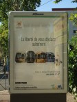 Une pub qui s'adresse aux stakhanovistes du tram. Photo prise le dimanche 26 août 2012 Pub TaM du 26 août 2012