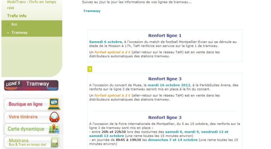 Infos Tam le 6 octobre 2012