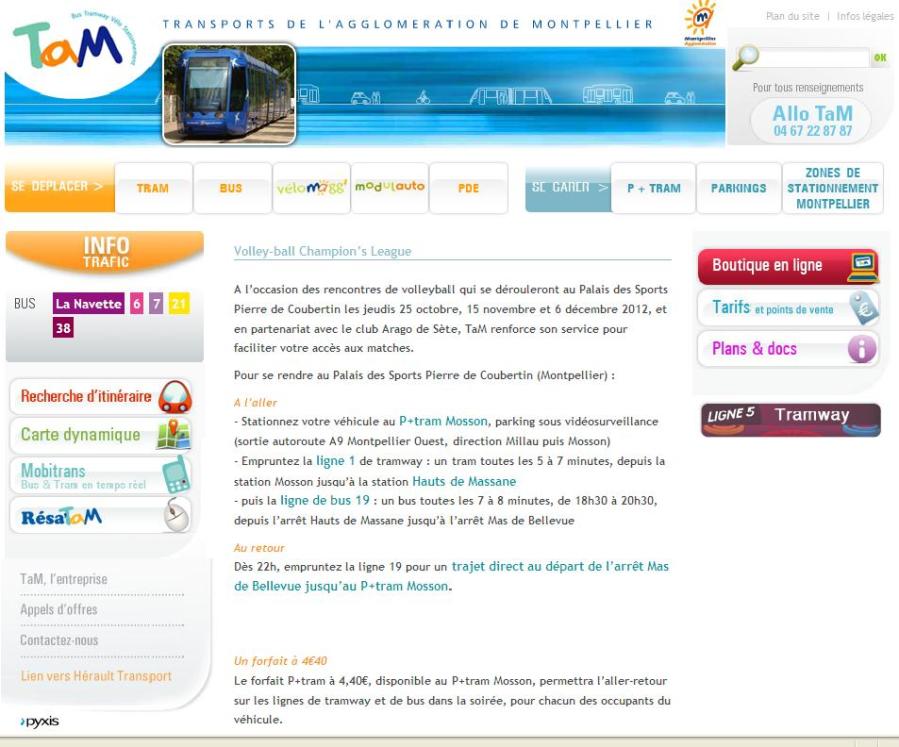 Site internet TaM le 26 octobre 2012