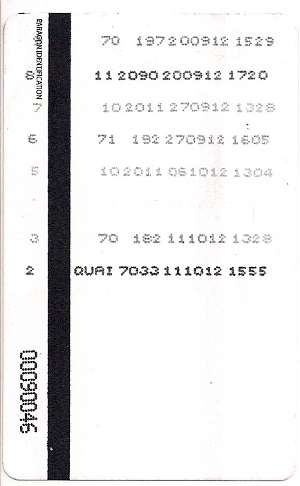 Verso d'un ticket 10 voyages avec mention quai le 11 octobre 2012