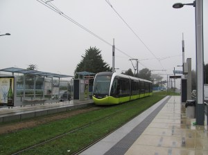 Du mobilier aux origines montpelliéraines au terminus Porte de Plouzané de la ligne A du tramway de Brest. Photo prise le 5 janvier 2013 Copyright : Edouard Paris